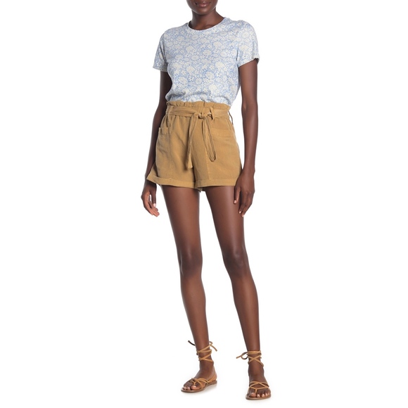 Lucky Brand Pants - Lucky Brand | Paperbag Linen Shorts Belt Tan Cuff